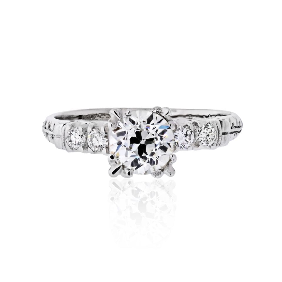 Vintage 1.03ct J/VS2 GIA Old Cut Diamond Platinum Engagement Ring: Vintage 1.03ct J/VS2 GIA Old Cut Diamond Platinum Engagement Ring This stunning vintage engagement ring features a beautiful 1.03 carat Circular Brilliant Cut diamond at its center, certified by GIA w