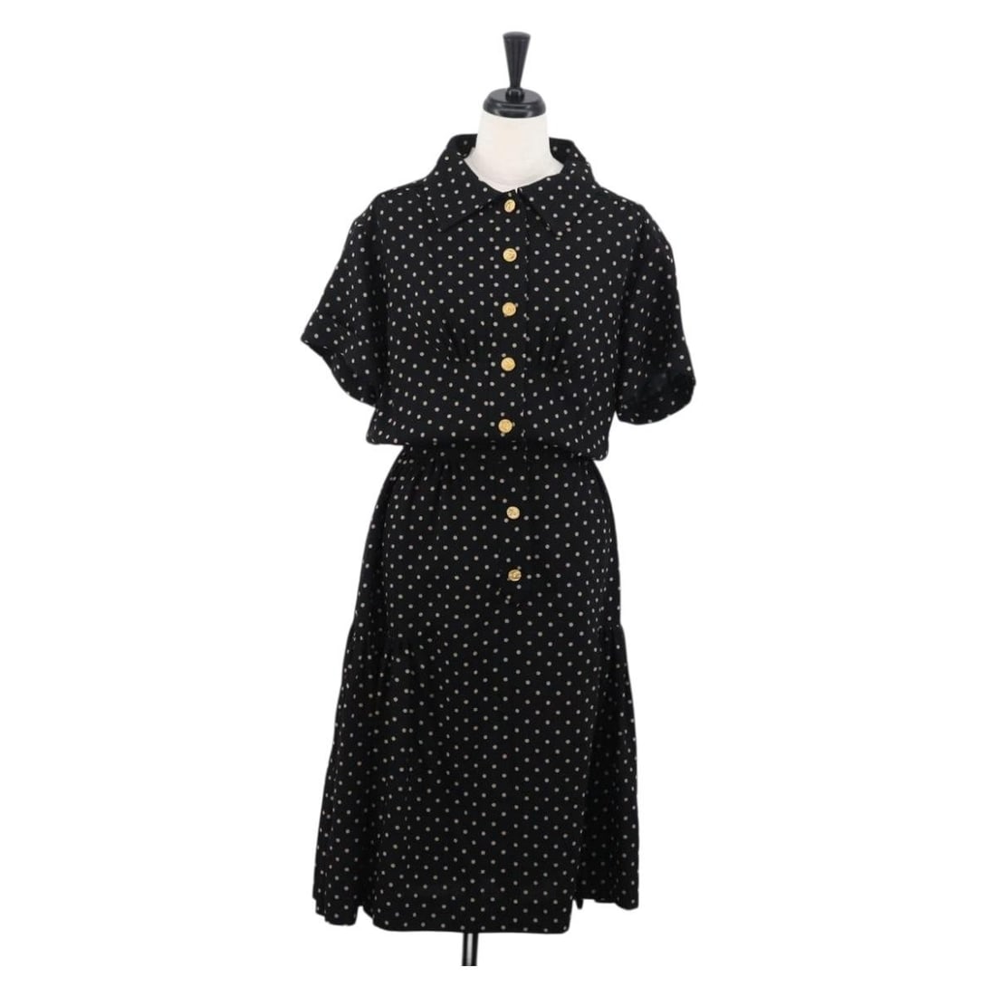 Black Silk Shirt Dress by CHANEL with CC Logo and Belt: Black Silk Shirt Dress by CHANEL with CC Logo and Belt This women's shirt from Chanel is crafted from black silk and features the signature CC design. Made in France, it has a shoulder width of approx