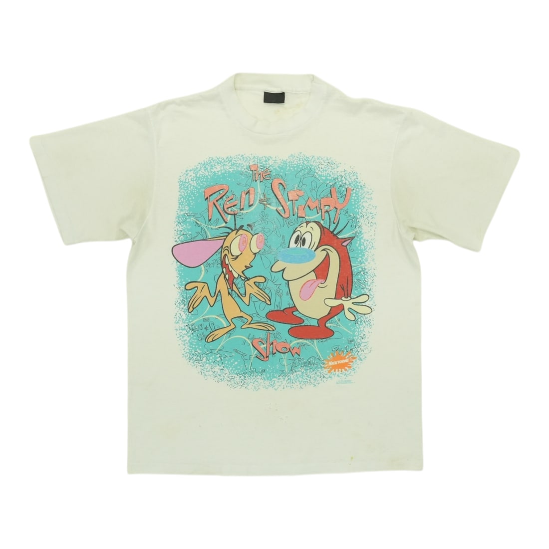 Vintage 1991 Ren and Stimpy Nicktoons White Cotton Graphic T-Shirt: Vintage 1991 Ren and Stimpy Nicktoons White Cotton Graphic T-Shirt This is an original vintage 1991 Ren & Stimpy Nicktoons shirt featuring graphics on both the front and back. The shirt is made from 1