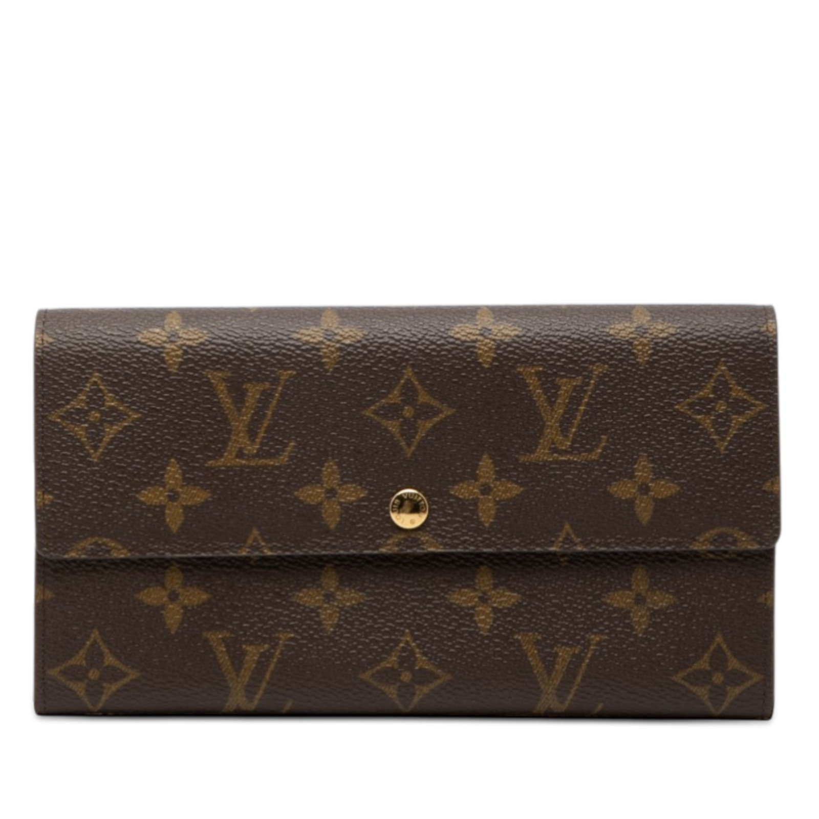Louis Vuitton Sarah Monogram Canvas Brown Long Wallet: Louis Vuitton Sarah Monogram Canvas Brown Long Wallet This Louis Vuitton Monogram Sarah Long Wallet features a brown monogram canvas exterior with a front flap and snap button closure. The interior in