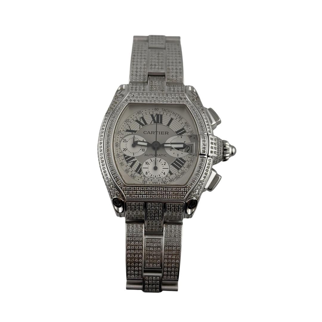Cartier Roadster XL Ref 2618 Silver Dial Diamond Bezel and Bracelet Mens Watch: Cartier Roadster XL Ref 2618 Silver Dial Diamond Bezel and Bracelet Mens Watch This Cartier Roadster XL features a refined silver dial complemented by a diamond-set bezel and diamond bracelet. Designe