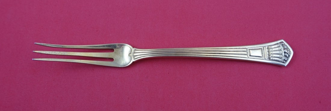 Sterling Silver Tiffany Fruit Fork 3-Tine Vermeil 6 1/4 Inch Unknown Pattern: Sterling Silver Tiffany Fruit Fork 3-Tine Vermeil 6 1/4 Inch Unknown Pattern This Tiffany & Co. fruit fork features a 3-tine design and is crafted from sterling silver with a complete gold wash (verme