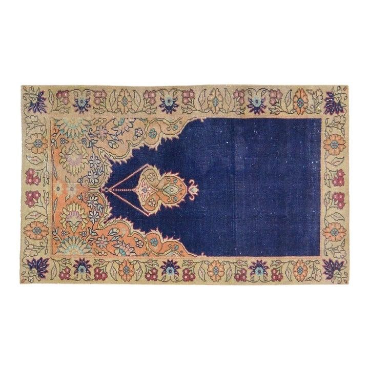 Handmade Wool Anatolian Rug Gold 2'4'' x 4' Traditional Turkish Carpet: Handmade Wool Anatolian Rug Gold 2'4'' x 4' Traditional Turkish Carpet This vintage Turkish Anatolian hand-knotted wool rug showcases traditional craftsmanship with a modern design sensibility. Meticu