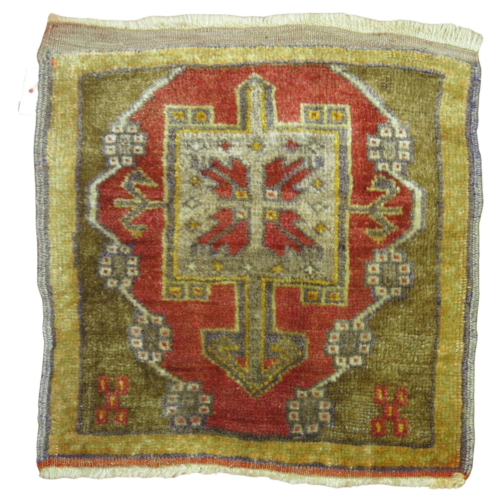 Gustavian Style Turkish Mini Hand-Knotted Wool Rug 20th Century: Gustavian Style Turkish Mini Hand-Knotted Wool Rug 20th Century This vintage Anatolian Turkish Yastik mini throw rug from the mid-20th century features a hand-knotted wool construction and Gustavian s