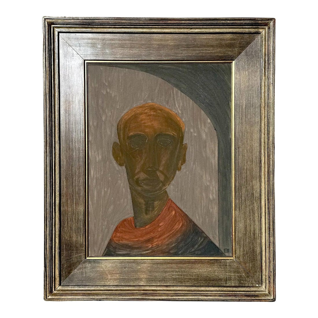 Signed Abstract Portrait Oil Painting on Canvas by ES (1 of 6)