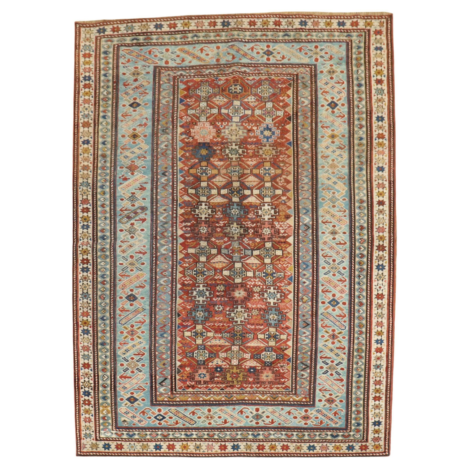19th Century Antique Caucasian Chi Chi Kuba Kazak Rug: 19th Century Antique Caucasian Chi Chi Kuba Kazak Rug Discover the beauty of this Antique Caucasian Chi Chi Kuba rug, an exquisite piece from the late 19th century. Measuring 4'3'' x 5'5'' (Width: 51 