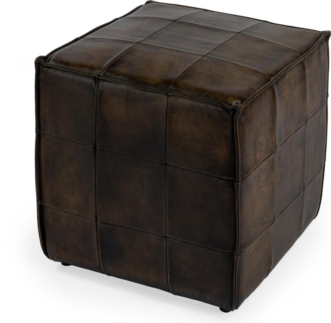 Butler Leon Ottoman Dark Brown Teak Rattan 18 Inch (1 of 7)