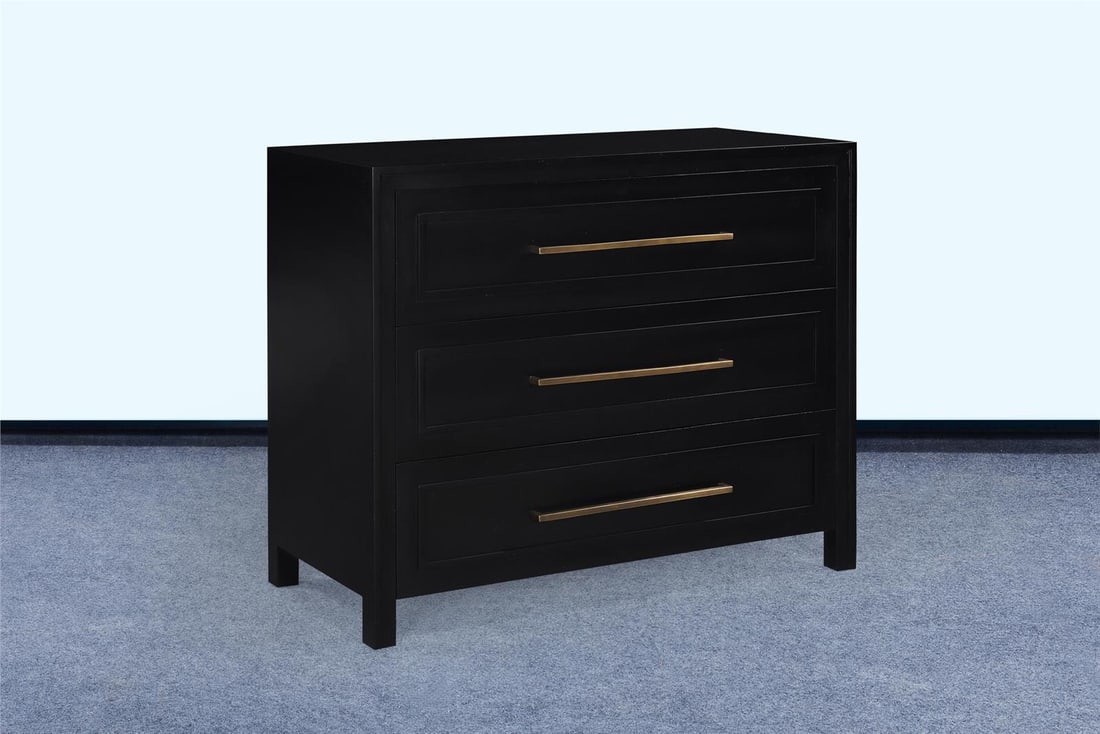 Wilmont Chest in Elegant Plain Black Finish 19H x 44W x 36D: Wilmont Chest in Elegant Plain Black Finish 19H x 44W x 36D Introducing the Sophisticated Wilmont Chest, a stylish addition to any space. This chest features a sleek and modern design in a plain black