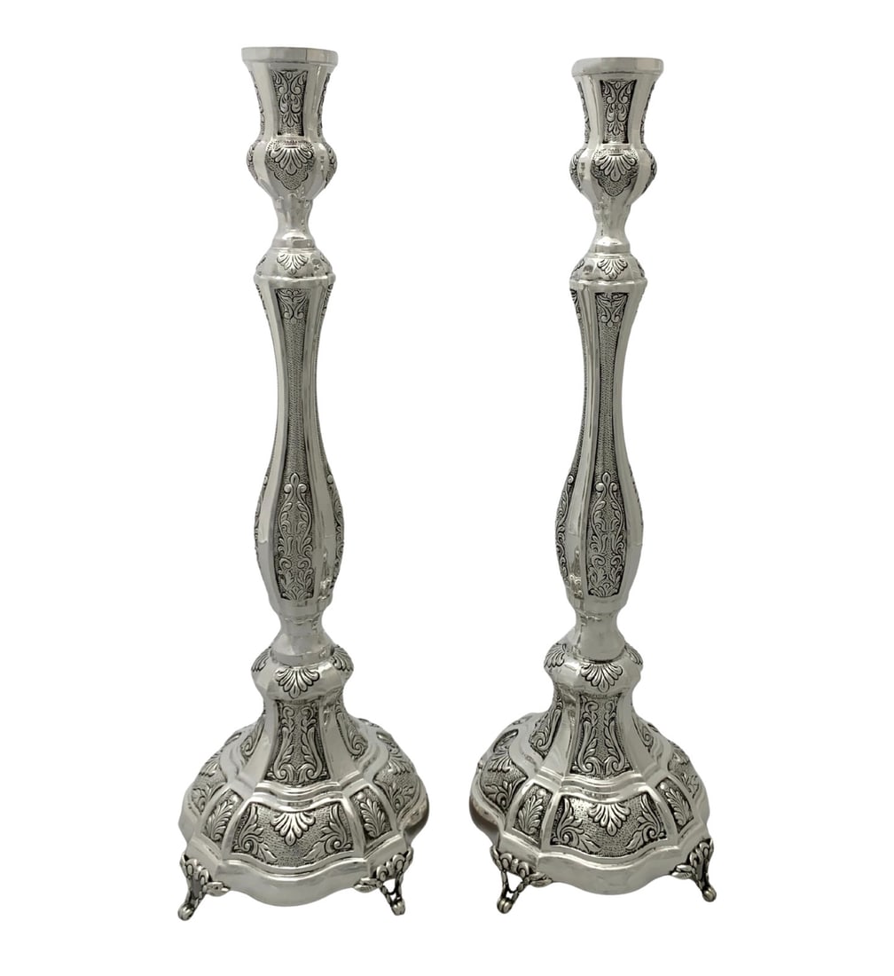 Handmade 925 Sterling Silver Chased Swirl Candlesticks 15.25 Inches (1 of 3)