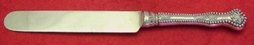 Dominick & Haff Charles II Sterling Silver Knife 8.5" Flatware: Dominick & Haff Charles II Sterling Silver Knife 8.5" Flatware Elevate your dining experience with this exquisite Charles II regular knife, crafted by Dominick & Haff. This sterling silver flatware pi