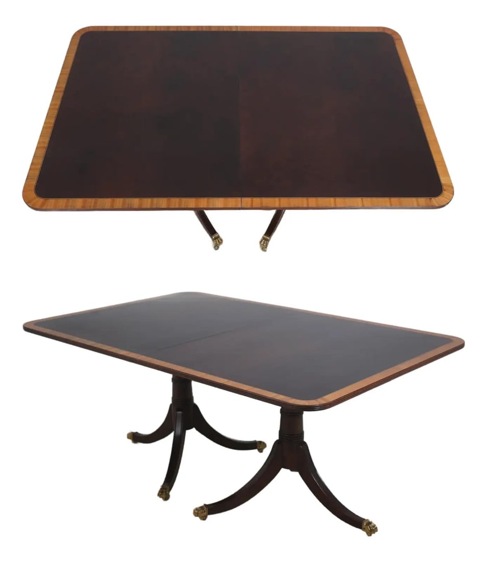 Mahogany double pedestal dining table with inlay Stickley style (1 of 10)