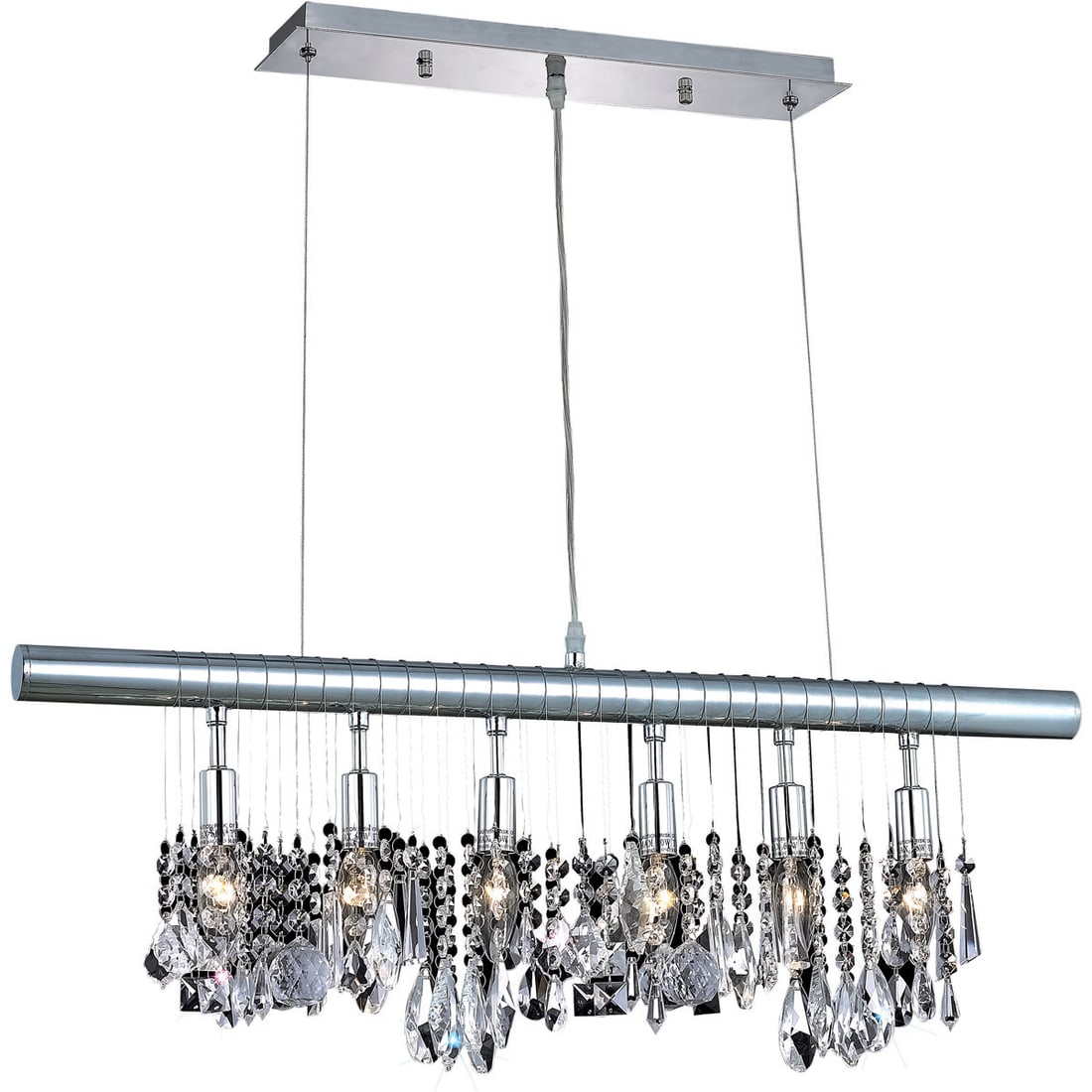 6 Light Royal Cut Crystal Chrome Chandelier 30 Inch Chorus Line: 6 Light Royal Cut Crystal Chrome Chandelier 30 Inch Chorus Line This modern crystal chandelier pendant is designed for indoor spaces such as kitchens, dining rooms, living rooms, bedrooms, foyers, and