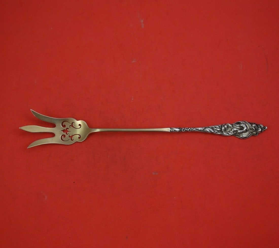Reed and Barton Les Six Fleurs Sterling Silver Lettuce Fork Gold Wash 9 7/8" (1 of 3)