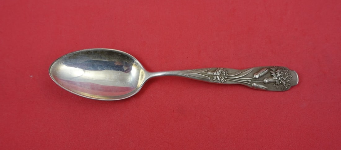 Sterling Silver Flora Teaspoon with Carnation by Shiebler 5 3/4 Inch: Sterling Silver Flora Teaspoon with Carnation by Shiebler 5 3/4 Inch This Flora pattern sterling silver teaspoon by Shiebler features a carnation motif and measures 5 3/4 inches in length. The spoon i