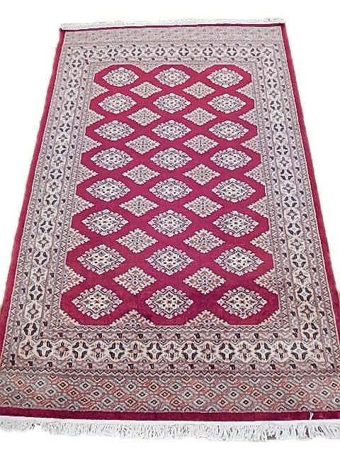 Hand-Knotted Red Jaldar Bokhara Area Rug 4'2 x 6'4 Pakistan: Hand-Knotted Red Jaldar Bokhara Area Rug 4'2 x 6'4 Pakistan Free continental US Shipping Introducing the stunning 4.2 x 6.2 Red Jaldar Bokhara Pattern Rug, a beautiful blend of traditional artistry an