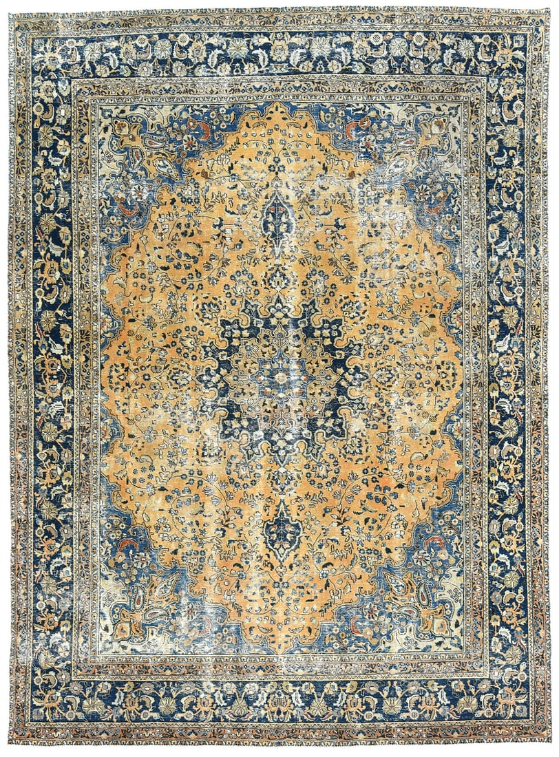 Vintage Hand-Knotted Floral Medallion Oriental Rug 9'3x12'8 Wool: Vintage Hand-Knotted Floral Medallion Oriental Rug 9'3x12'8 Wool Elevate your decor with this stunning Antique Distressed Oriental Rug featuring a floral medallion design. Crafted from high-quality wo