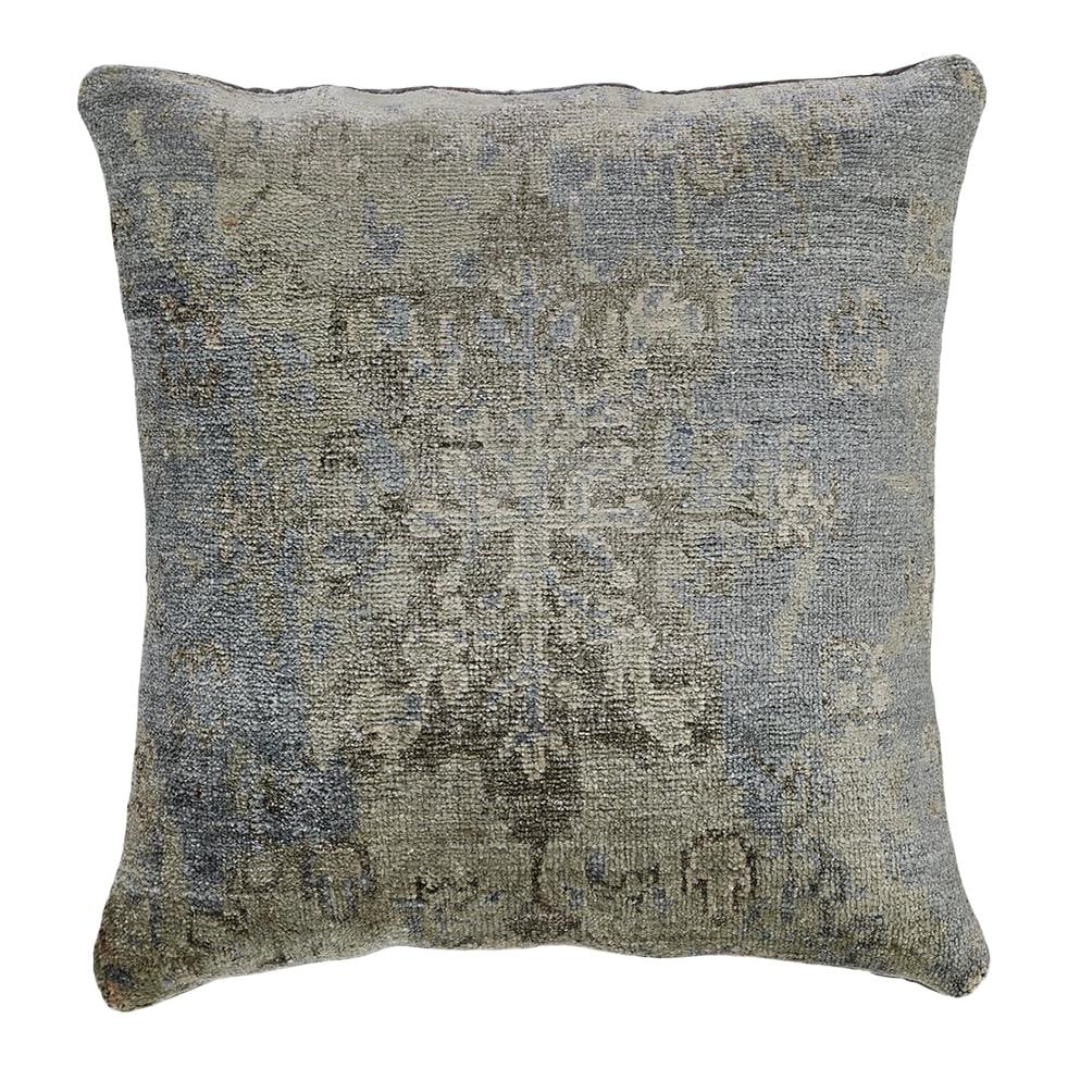 Handmade Ocean Blue Floral Medallion 22x22 Wool Throw Pillow (1 of 5)