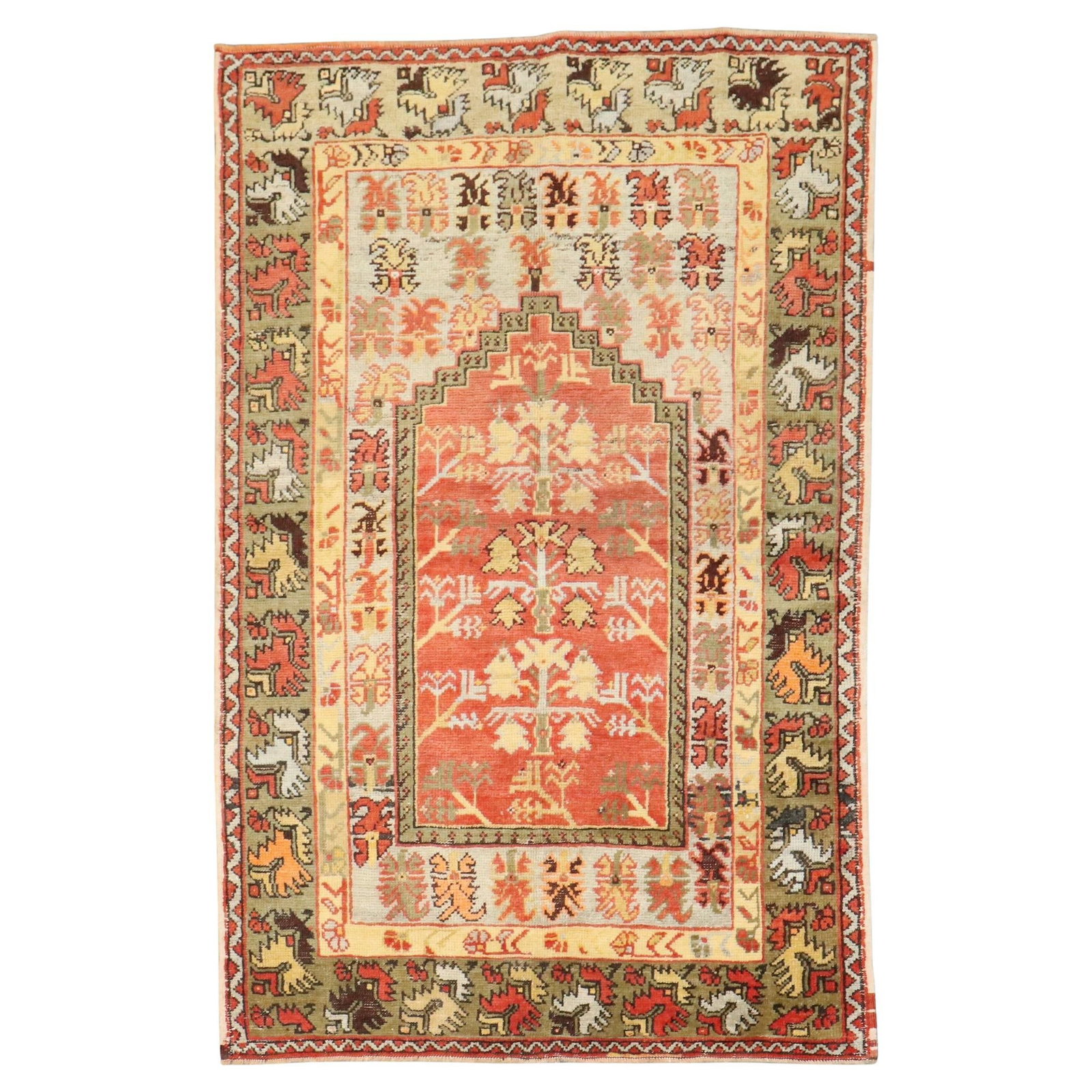 Zabihi Collection Antique Turkish Oushak Rug 41 x 62 Hand-Woven Wool: Zabihi Collection Antique Turkish Oushak Rug 41 x 62 Hand-Woven Wool This exquisite antique Turkish Melas rug, originating from the early 20th century, showcases the rich cultural heritage of Oushak s