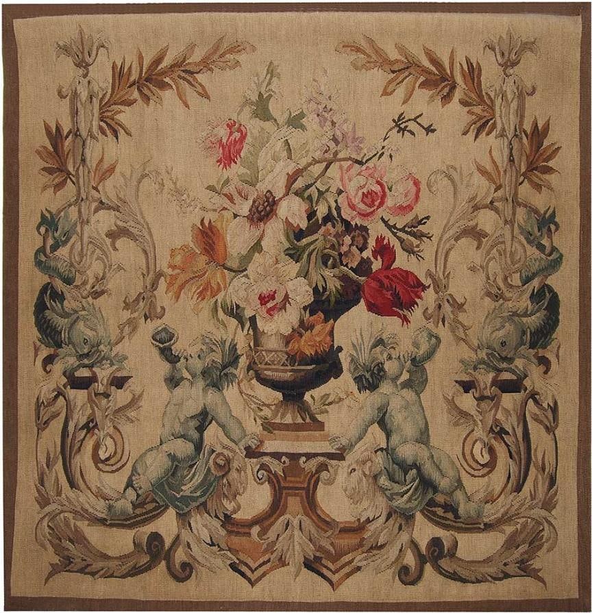 Provence Home Aubusson Cherub Tapestry 36x36 Hand-Woven Blue Decor (1 of 1)