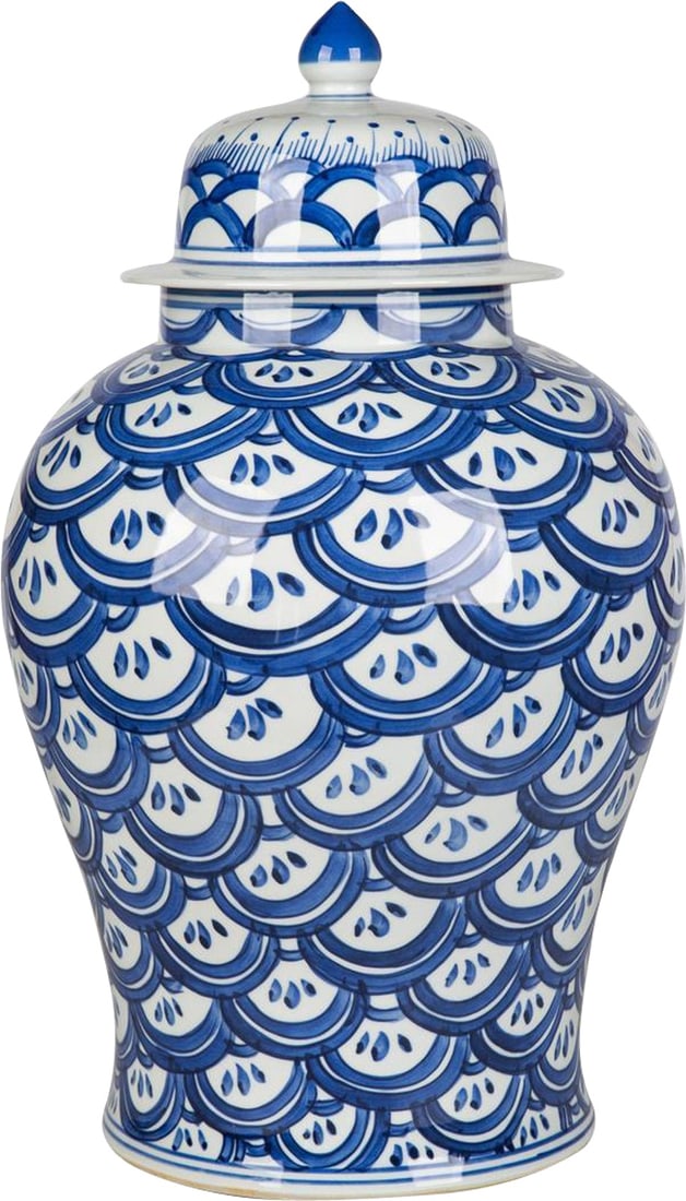 Handcrafted Blue White Ceramic Temple Jar Asian Antique Style (1 of 3)