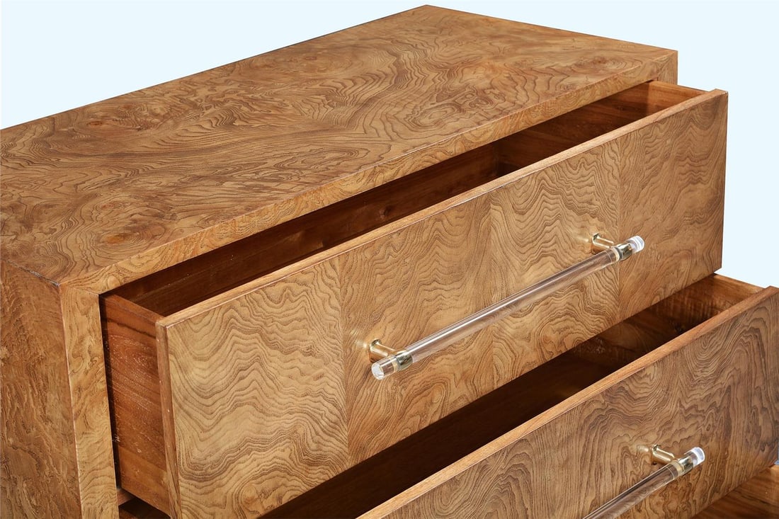 Fremont Chest in Blue Burled Ash with Ample Storage: Fremont Chest in Blue Burled Ash with Ample Storage Enhance your home with the Stylish Fremont Chest, a perfect blend of functionality and design. This chest features a beautiful blue burled ash finis
