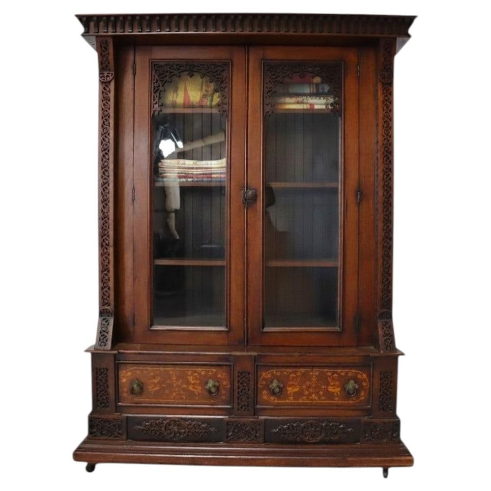 Walnut Prometheus Inlaid Bookcase c1890 (1 of 18)