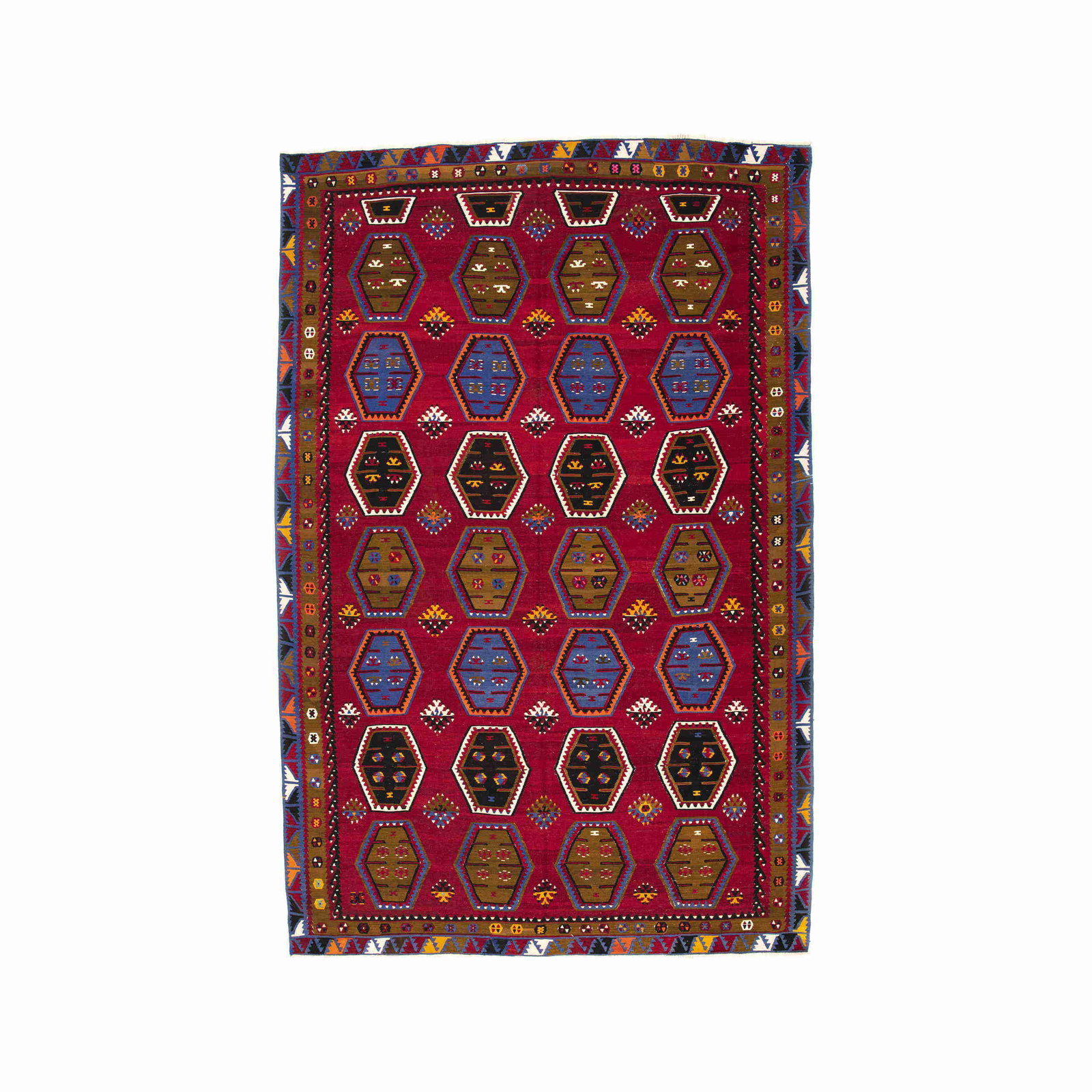 Authentic Handmade Sarkisla Wool Kilim Rug 232x357cm: Authentic Handmade Sarkisla Wool Kilim Rug 232x357cm This authentic handmade Sarkisla kilim features a traditional flat woven design crafted from high-quality wool on wool. With its generous dimension