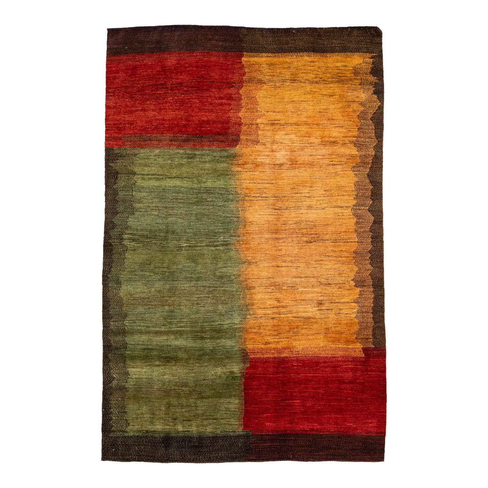 Vibrant Modern Gabbeh Wool Rug 5'7 x 8'9 Handmade Abstract Design: Vibrant Modern Gabbeh Wool Rug 5'7 x 8'9 Handmade Abstract Design Enhance your living space with this exquisite hand-woven Lori Persian wool rug, showcasing a stunning Gabbeh-style design. Featuring a