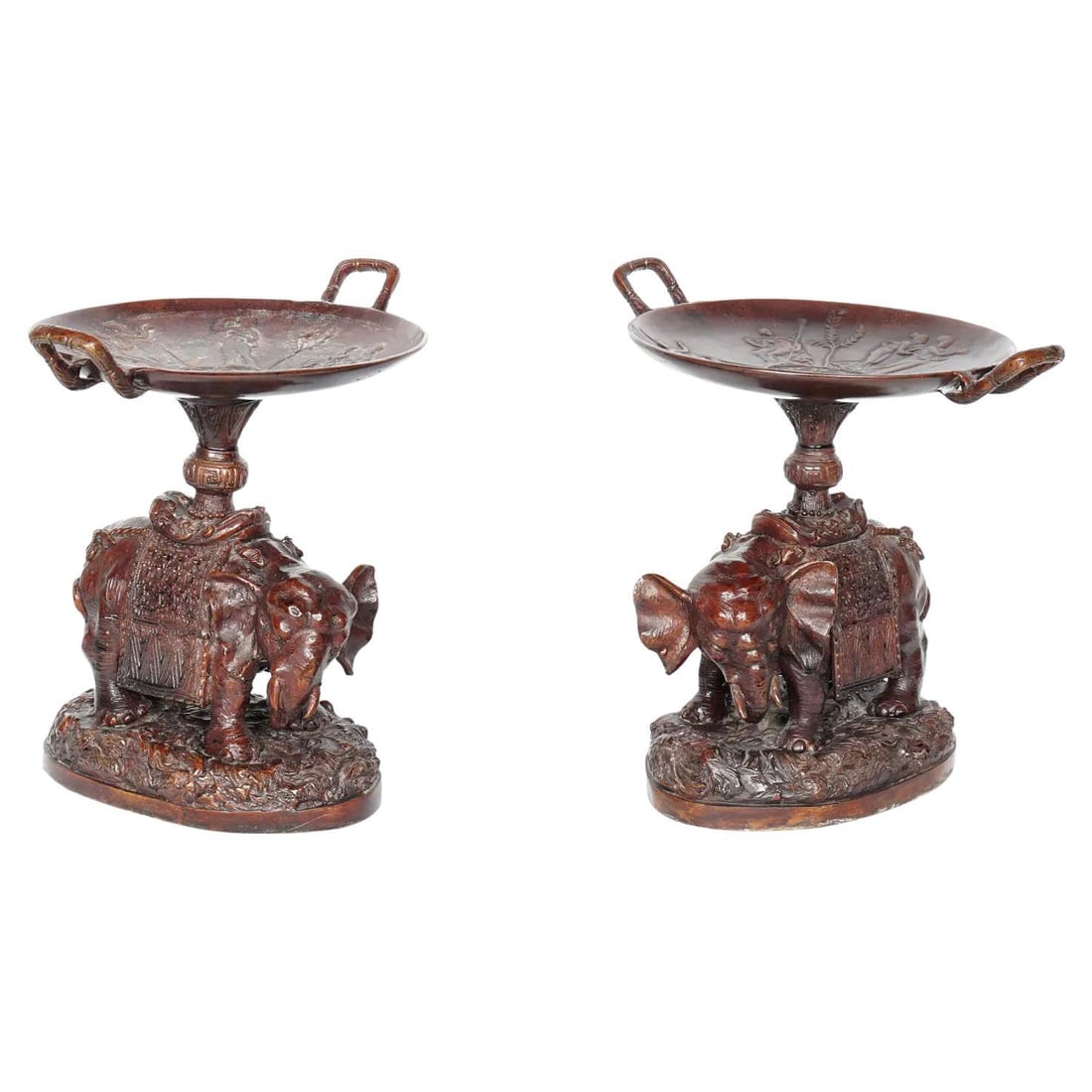 Set of 2 French Bronze Tazzas with Elephant Motif (1 of 7)