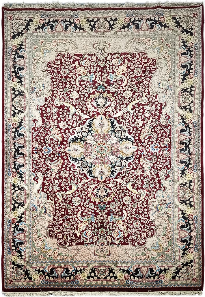 6' x 10' Handmade Red Sino Tabriz Rug Classic Design: 6' x 10' Handmade Red Sino Tabriz Rug Classic Design Free continental US Shipping Enhance your home decor with the exquisite 6' x 10' Red Sino Tabriz Rug, a stunning piece that marries traditional Per