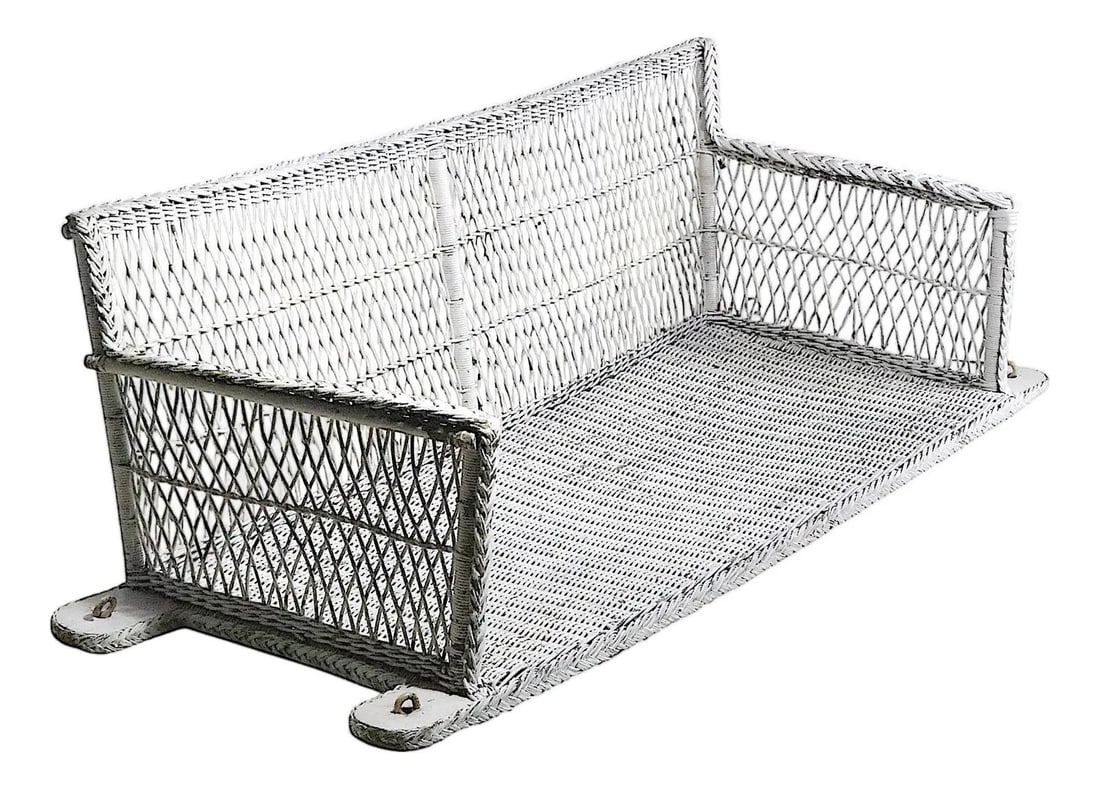 Vintage Bar Harbor Wicker Porch Rocker USA 1930s Off-White (1 of 10)