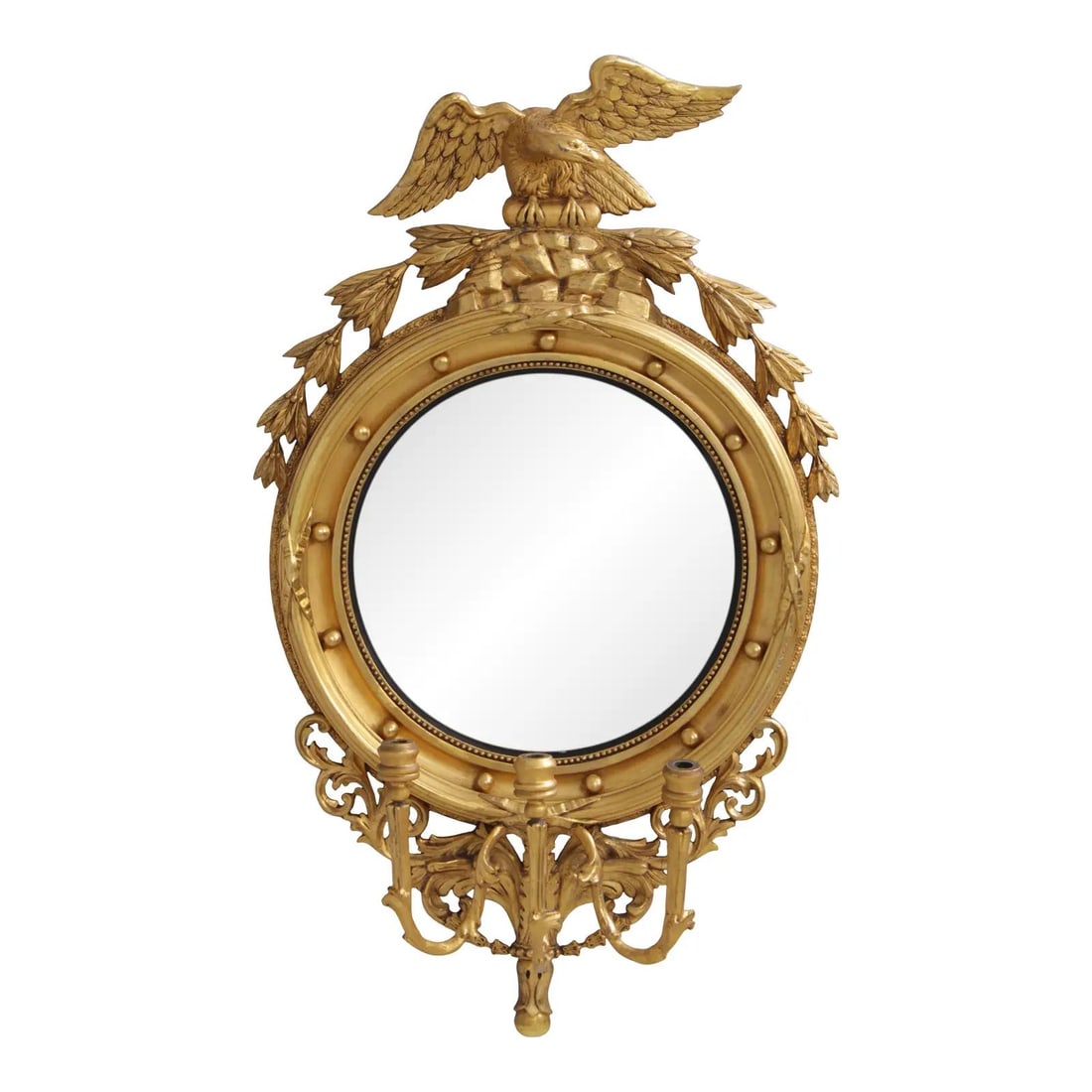 Federal Period Gold Leaf Bullseye Mirror with Eagle Crest and Candle Holders (1 of 10)