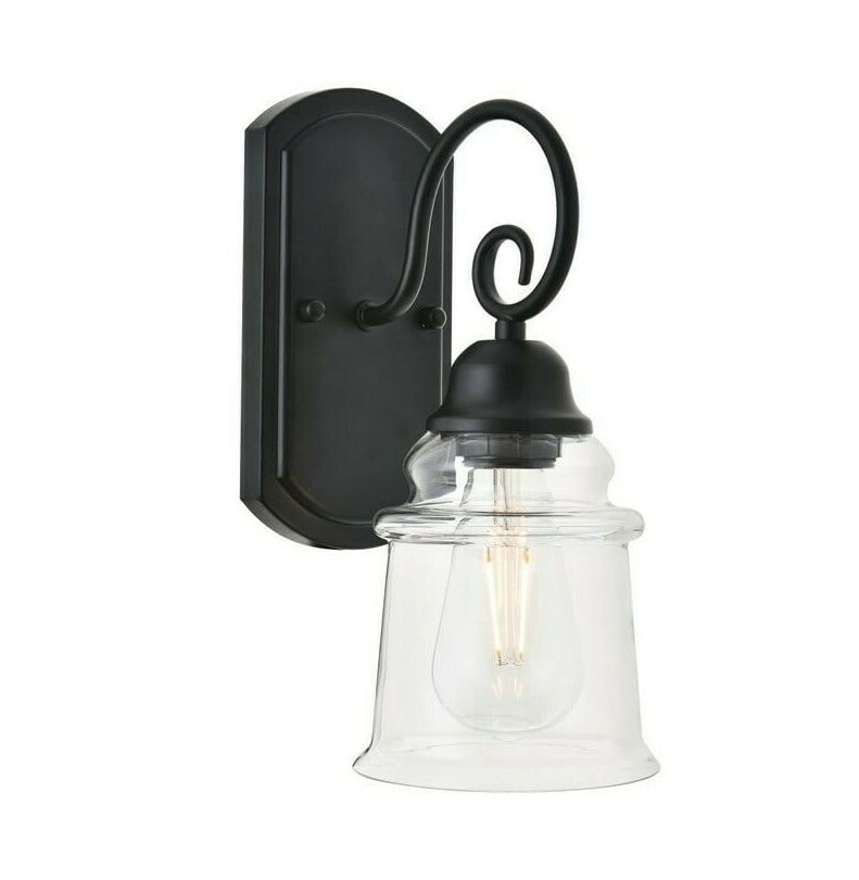 Black Iron Glass Wall Sconce Spire 1 Light Bell Shade (1 of 11)
