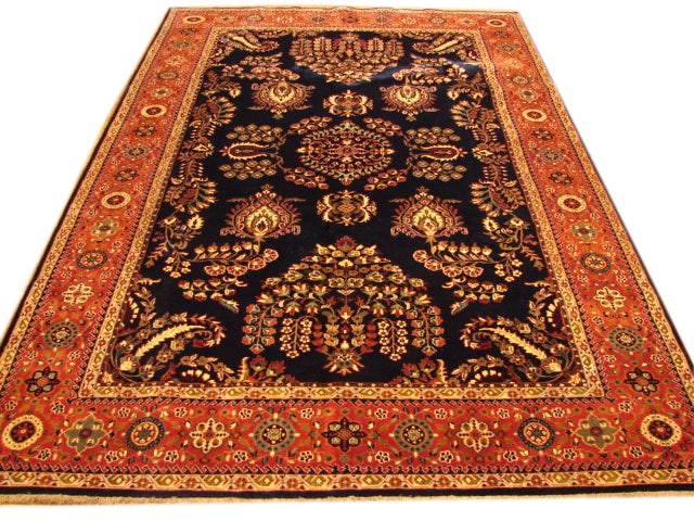 Handwoven 6'10 x 9' Royal Blue Sarouk Rug in Silky Wool: Handwoven 6'10 x 9' Royal Blue Sarouk Rug in Silky Wool Free continental US Shipping Transform your living space with this stunning 6' 10" x 9' Royal Blue Quality Sarouk Rug, expertly handwoven from s