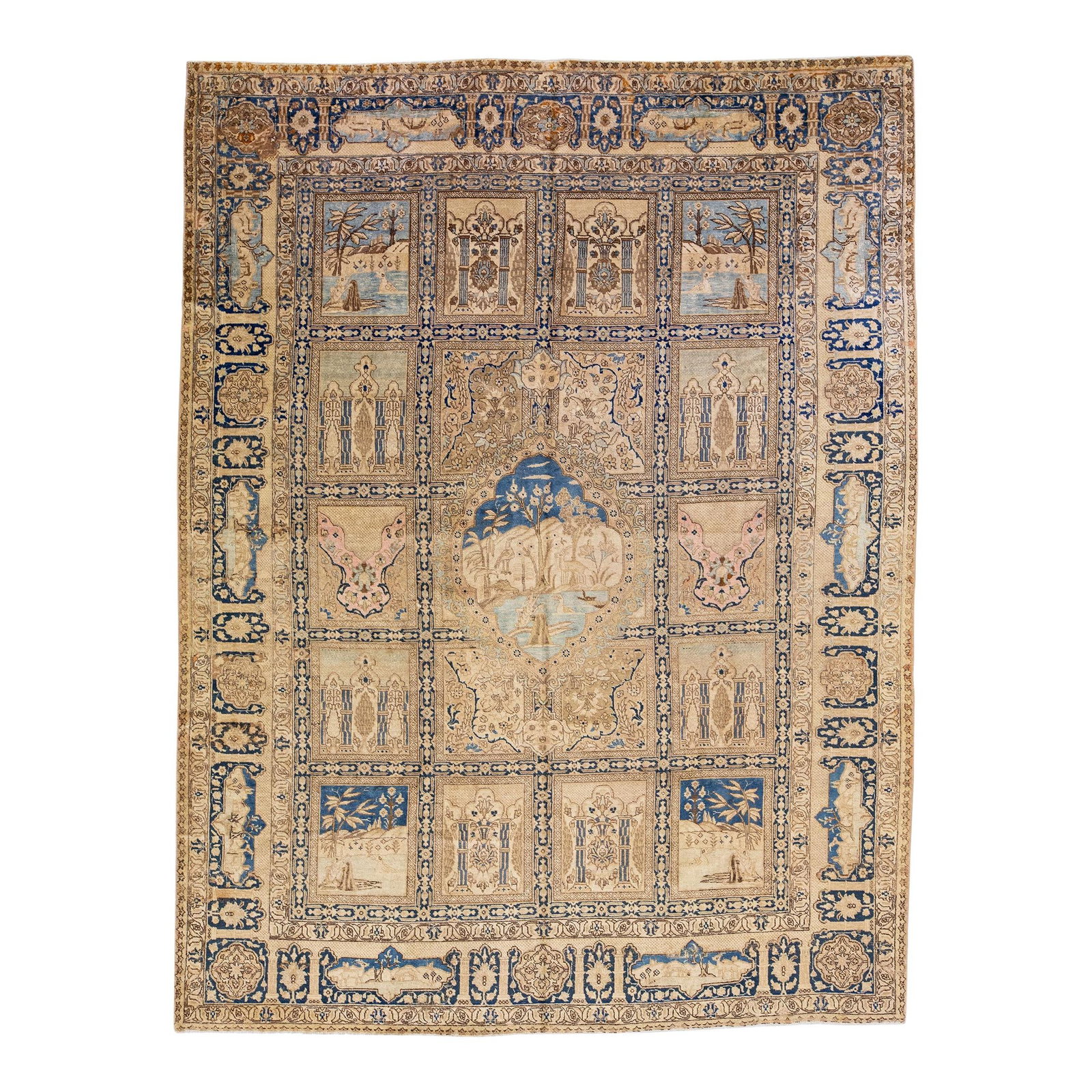 1930s Handmade Persian Tabriz Wool Rug Beige 9'4 X 12'4: 1930s Handmade Persian Tabriz Wool Rug Beige 9'4 X 12'4 This exquisite 1930s Tabriz rug showcases intricate hand-knotting in a classic style. The design features a beautiful beige and tan field, compl
