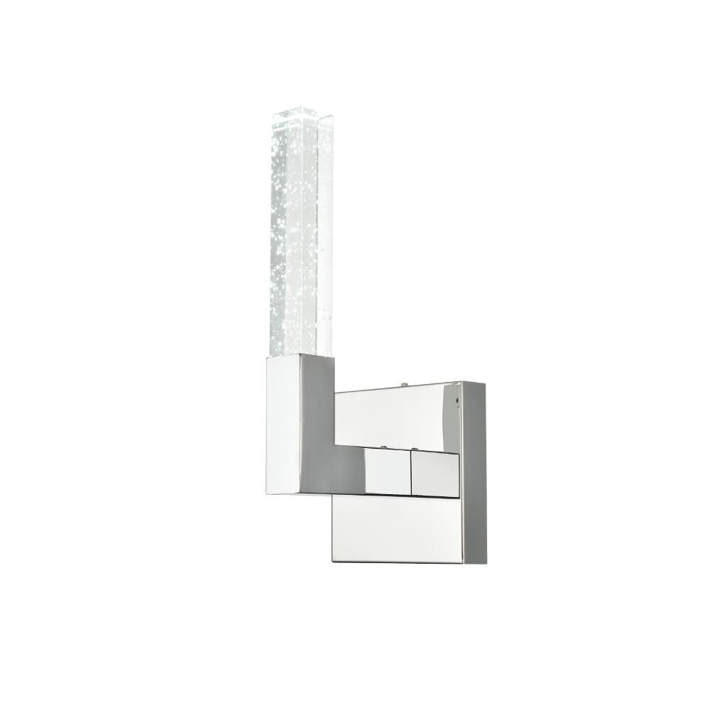 Noemi Modern Chrome LED Wall Sconce With Crystal Shade 14.5 Inch: Noemi Modern Chrome LED Wall Sconce With Crystal Shade 14.5 Inch This modern wall sconce features a sleek chrome-plated finish and a single seeded crystal glass rod that creates a captivating play of 