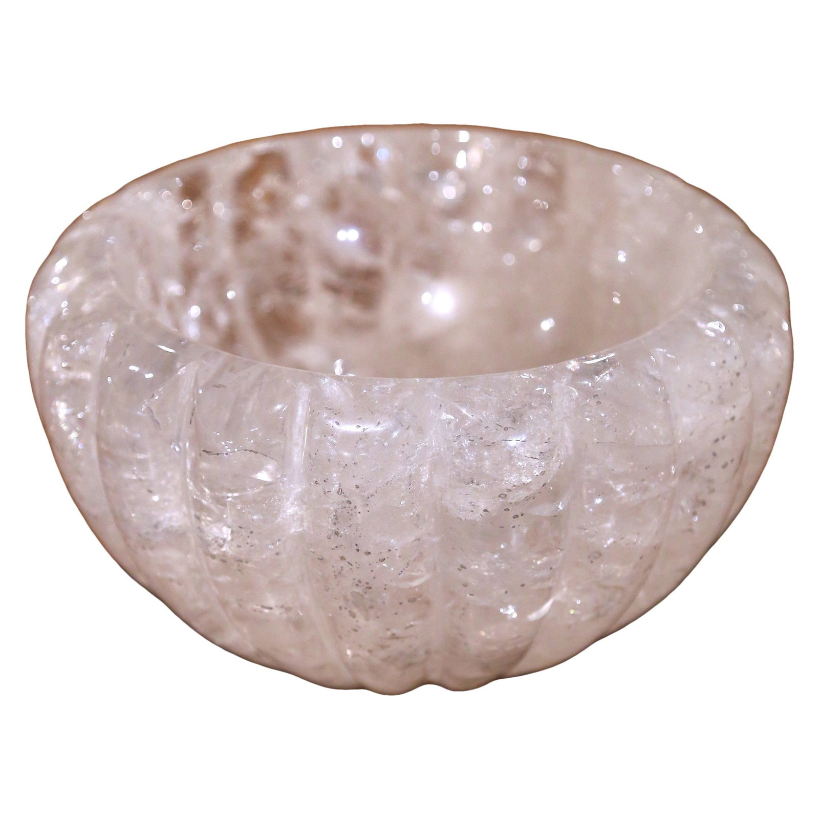 Brazilian Rock Crystal Decorative Bowl with Hand-Carved Scalloped Design (1 of 6)