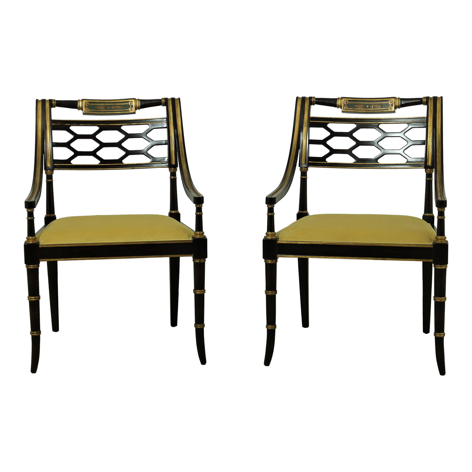 Theodore Alexander Regency Armchairs Model 4102-138 Mahogany Gold Accents Pair (1 of 10)
