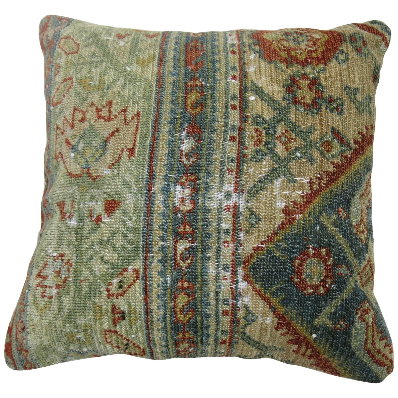 Persian Malayer Rug Pillow 17 x 18 Cotton Wool: Persian Malayer Rug Pillow 17 x 18 Cotton Wool This pillow is crafted from an early 20th century Persian Malayer rug, offering a unique blend of vintage textile artistry and modern comfort. The pillow