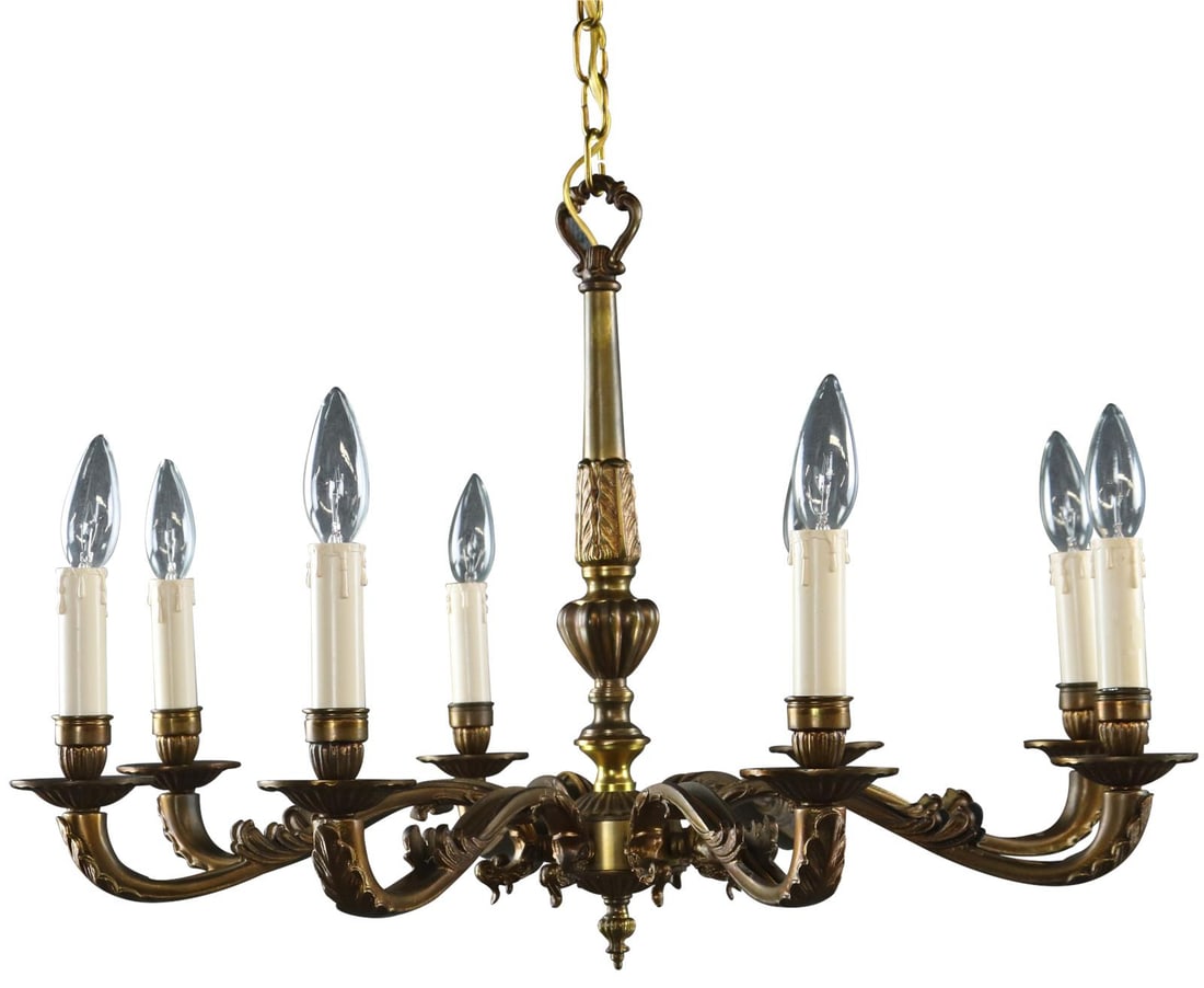 Vintage 1950s Rococo Bowl Chandelier 8-Light Antique Brass Copper (1 of 8)
