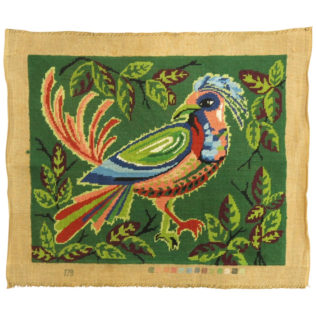 20th Century French Wool Folk Art Needlepoint Pigeon (1 of 4)