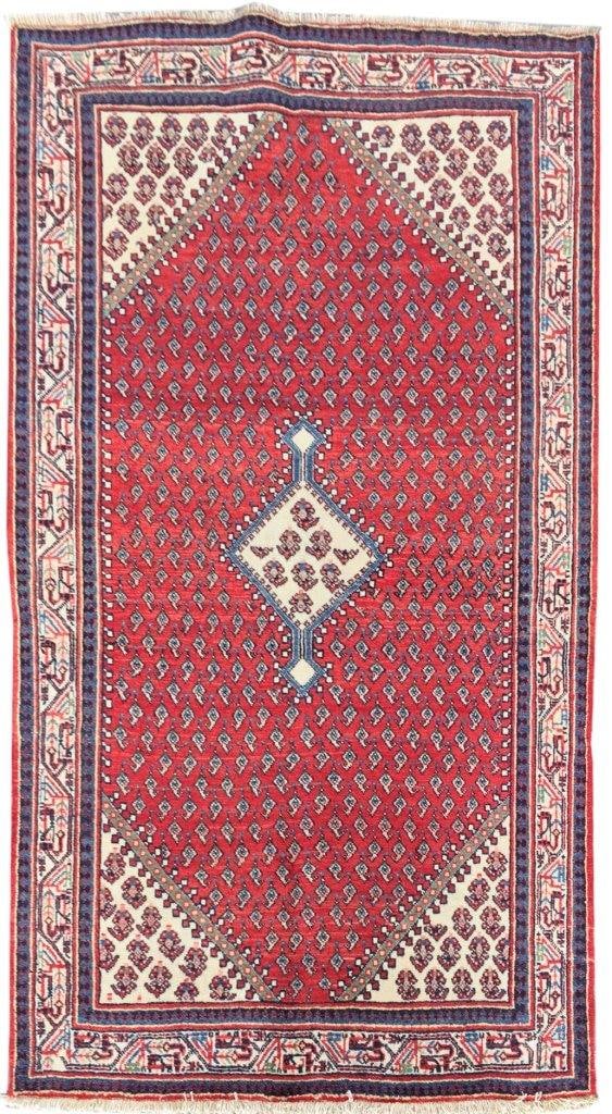 4'5" x 7'1" Handmade Red Persian Hamadan Rug from Iran: 4'5" x 7'1" Handmade Red Persian Hamadan Rug from Iran Free continental US Shipping Enhance your home with the exquisite 4' 5" x 7' 1" Red Persian Hamadan Rug, a magnificent example of traditional Per