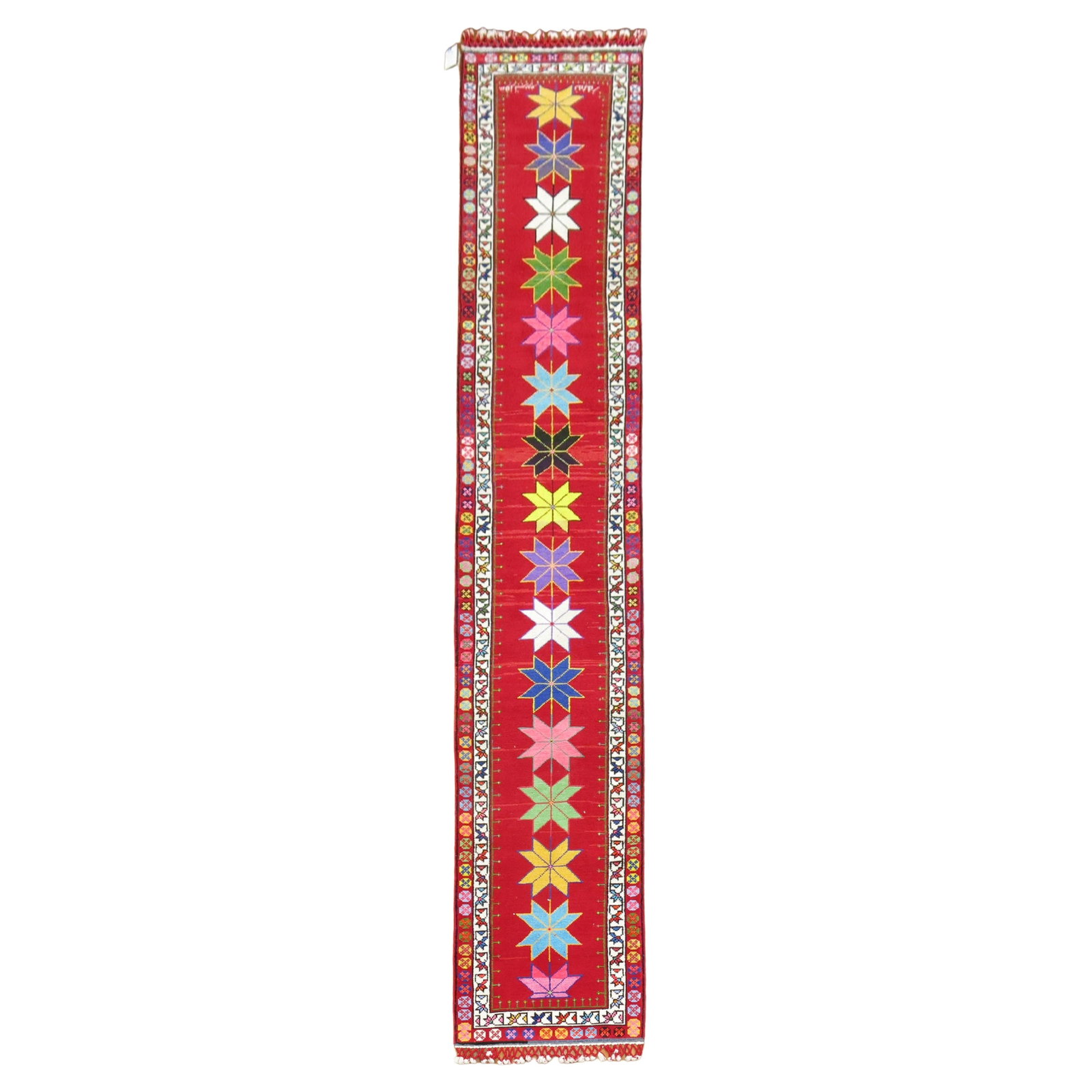 Unique Mid-20th Century Turkish Bohemian Wool Runner 31 x 171: Unique Mid-20th Century Turkish Bohemian Wool Runner 31 x 171 Discover the charm of this colorful 20th Century Turkish Bohemian runner, a unique piece woven by hand in central Turkey. This mid-20th ce