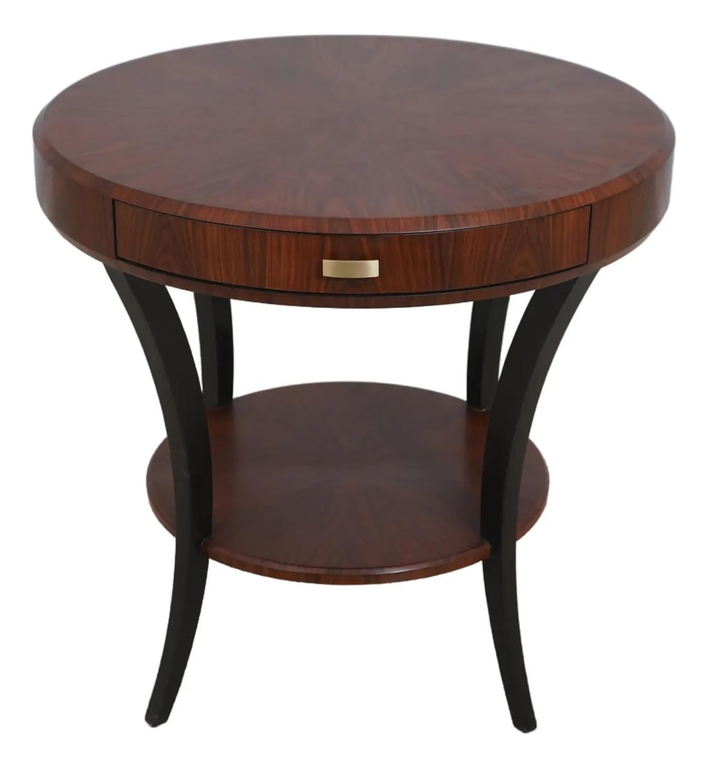Jonathan Charles Modern Lamp Table with 2 Drawers in Walnut Veneer: Jonathan Charles Modern Lamp Table with 2 Drawers in Walnut Veneer This exquisite round lamp table features a modern design, crafted from exotic walnut veneers, ensuring a striking aesthetic and durab