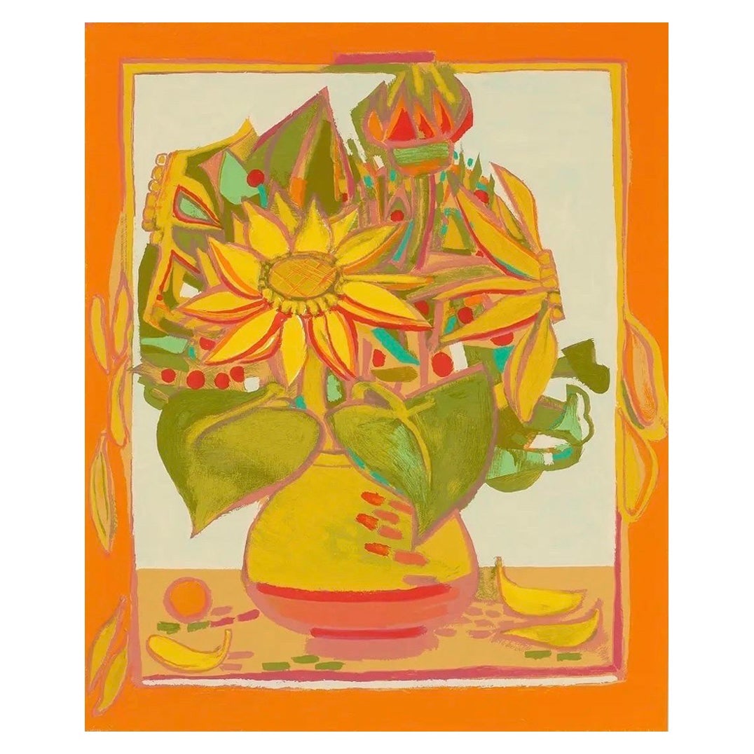 Francoise Gilot Signed Serigraph Sunflowers With Fallen Petals Limited Edition 1990: Francoise Gilot Signed Serigraph Sunflowers With Fallen Petals Limited Edition 1990 Experience the beauty of Francoise Gilot's artistry with this original serigraph titled "Sunflowers With Fallen Peta