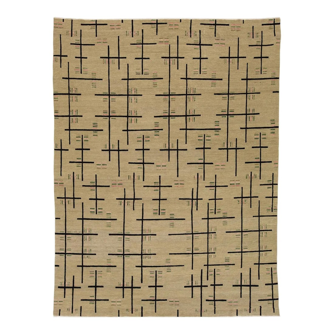 9x12 Modern Turkish Wool Rug Tan Field Art Deco Design: 9x12 Modern Turkish Wool Rug Tan Field Art Deco Design Enhance your space with this exquisite handwoven Turkish rug, showcasing a modern aesthetic. Crafted from high-quality wool, the rug features an 