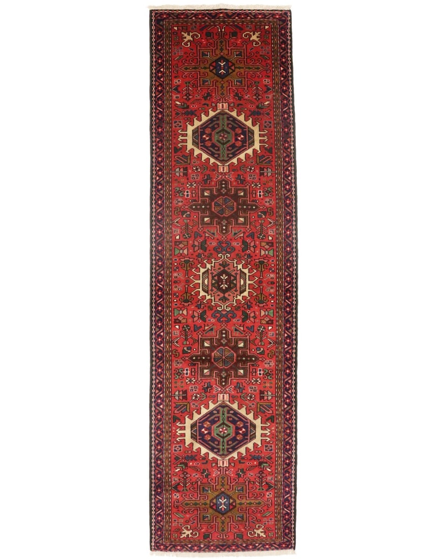 Hand-Knotted Vintage Wool Runner Rug 2'6 x 9'6 Tribal Geometric Design (1 of 17)