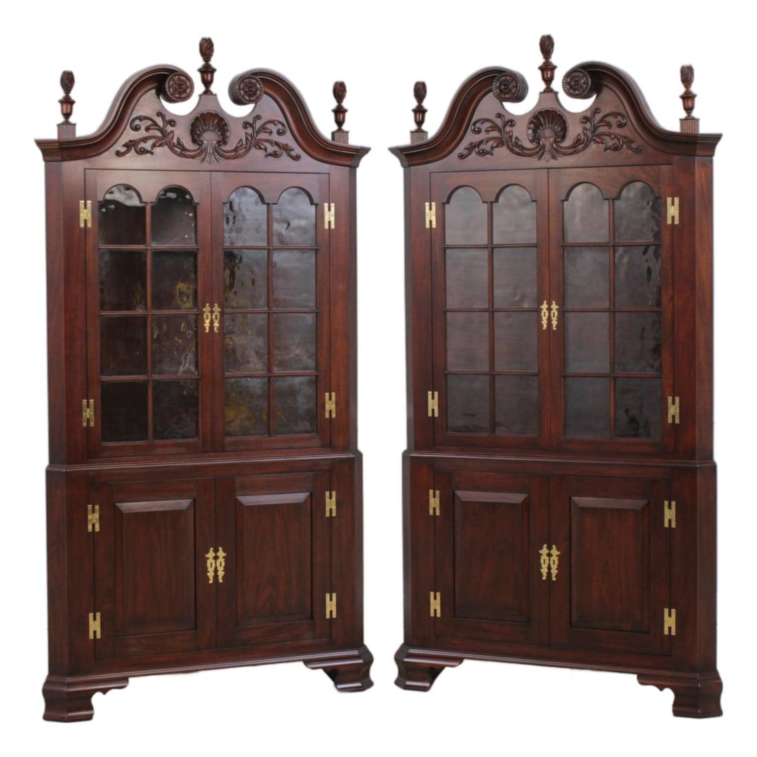Set of Two Mahogany Chippendale Corner Cabinets With Brass Hardware (1 of 10)