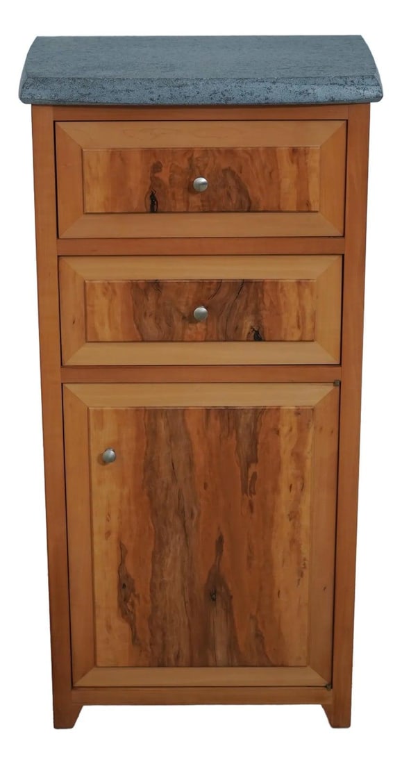Studio Crafted Cherry Wood 2 Drawer Cabinet with Slate Top: Studio Crafted Cherry Wood 2 Drawer Cabinet with Slate Top This exquisite cabinet features a stunning black granite or slate top that is removable, paired with a beautifully crafted cherry wood body. 