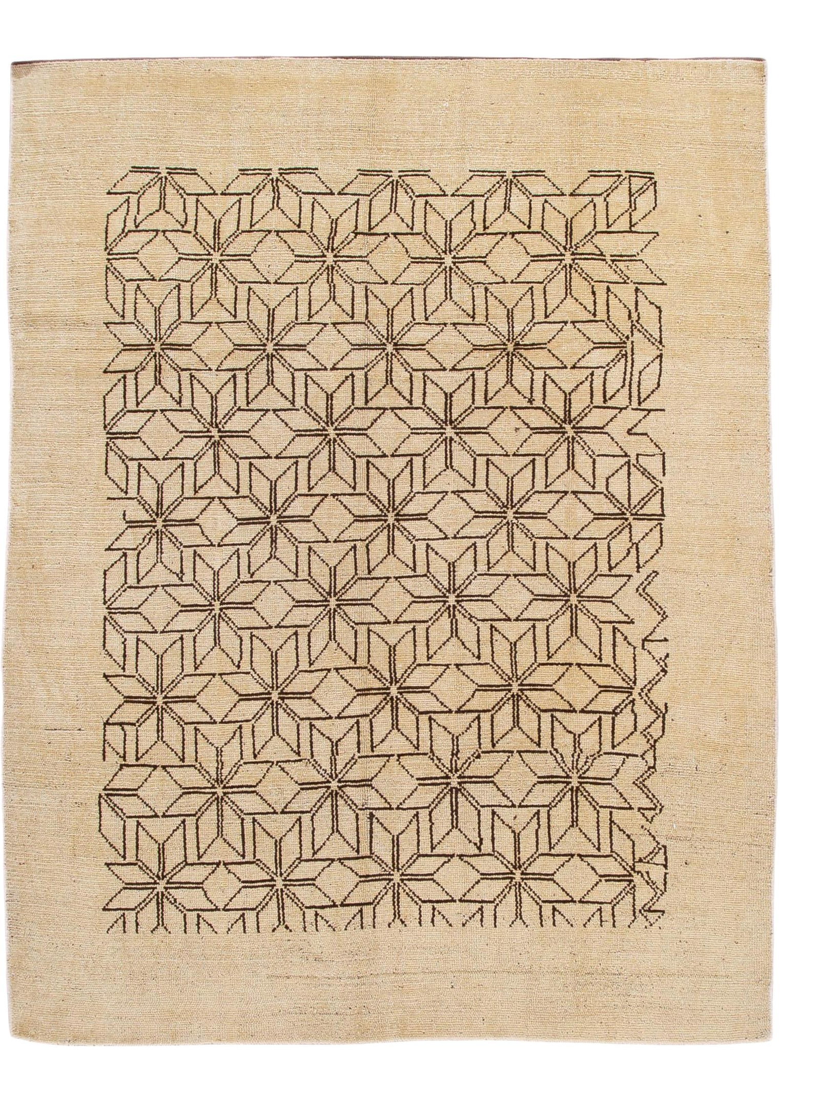 Handmade Beige Deco Floral Wool Rug 6'9 x 8'11: Handmade Beige Deco Floral Wool Rug 6'9 x 8'11 Enhance your home decor with this stunning modern Deco-style hand-knotted wool rug. Featuring a soft beige field adorned with a beautiful all-over geomet